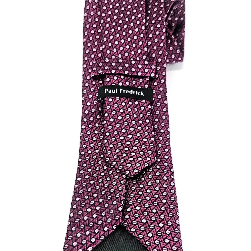 PAUL FREDRICK Pink Black Geometric Silk Tie Classic Bold Designer Luxury